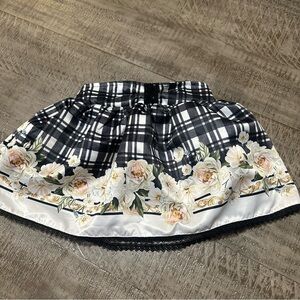 Charming Black Plaid Floral Girls Skirt